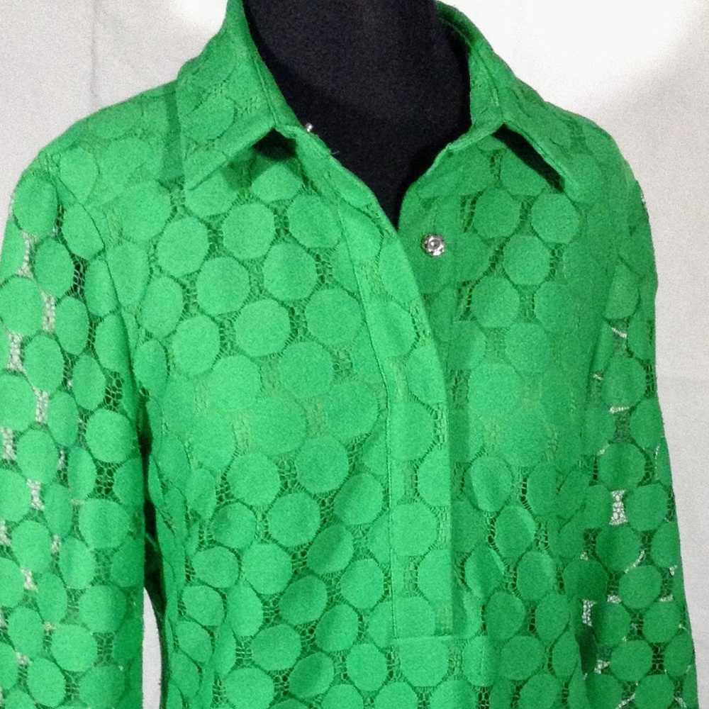 Vintage Andre Oliver Green Dot Lace Dress, Sz 12